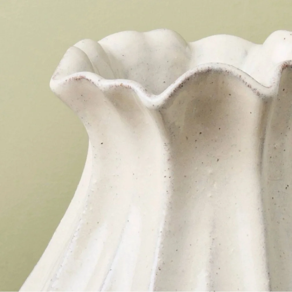 9” Pleated Ceramic Vase Sour Cream Hearth and Hand with Magnolia NEW Scalloped
